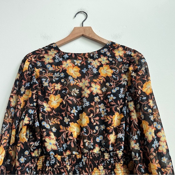 Old Navy V-Neck Smocked Floral Blouse Balloon Sleeve Babydoll Boho Peasant XL - Picture 13 of 15